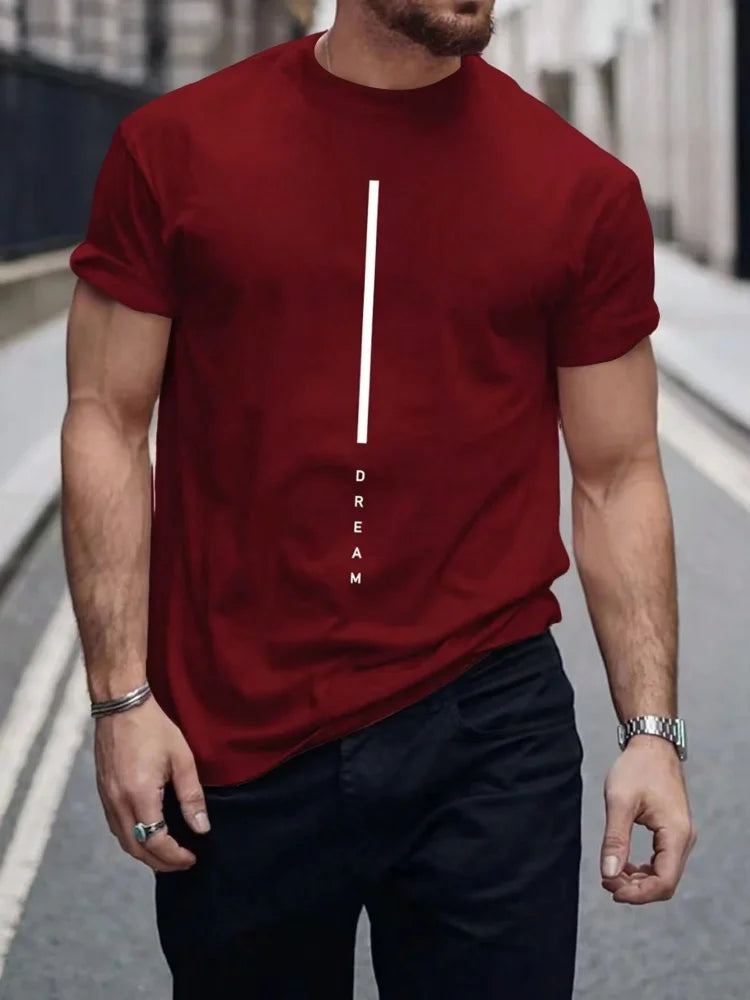 Summer men's casual sports loose oversized simple letter pattern printed round neck short sleeved T-shirt top