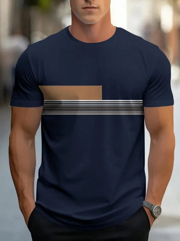 Summer men's casual sports loose oversized simple letter pattern printed round neck short sleeved T-shirt top