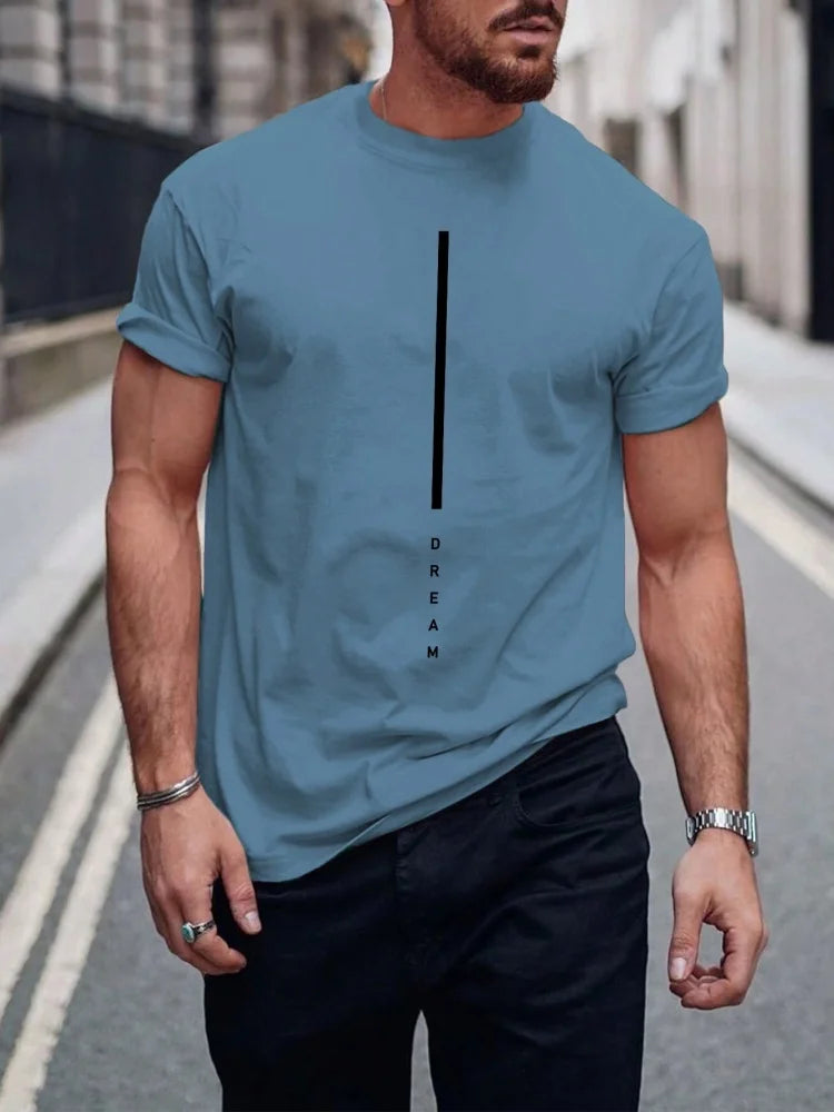 Summer men's casual sports loose oversized simple letter pattern printed round neck short sleeved T-shirt top
