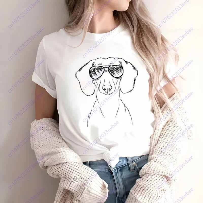 Dachshund Teckel Funny Cute Dog Animal T-Shirt Women Short Sleeve Summer Fashion Tshirt Casual