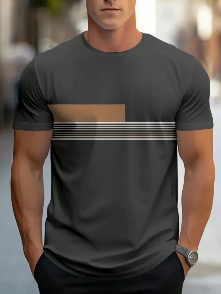 Summer men's casual sports loose oversized simple letter pattern printed round neck short sleeved T-shirt top