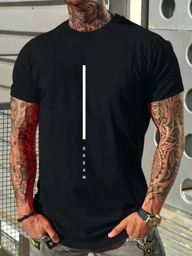 Summer men's casual sports loose oversized simple letter pattern printed round neck short sleeved T-shirt top
