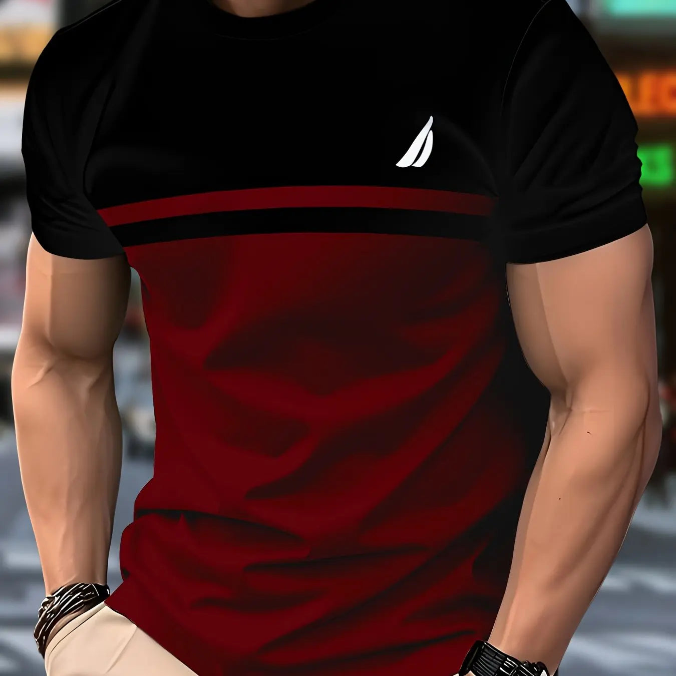 Men'S Novelty 3D Crew Neck T-Shirt,Casual Polyester Knit Fabric with Slight Stretch,Regular Fit,with Striped Pattern