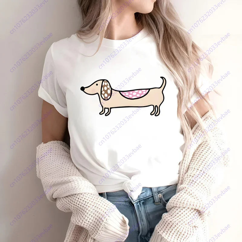 Dachshund Teckel Funny Cute Dog Animal T-Shirt Women Short Sleeve Summer Fashion Tshirt Casual