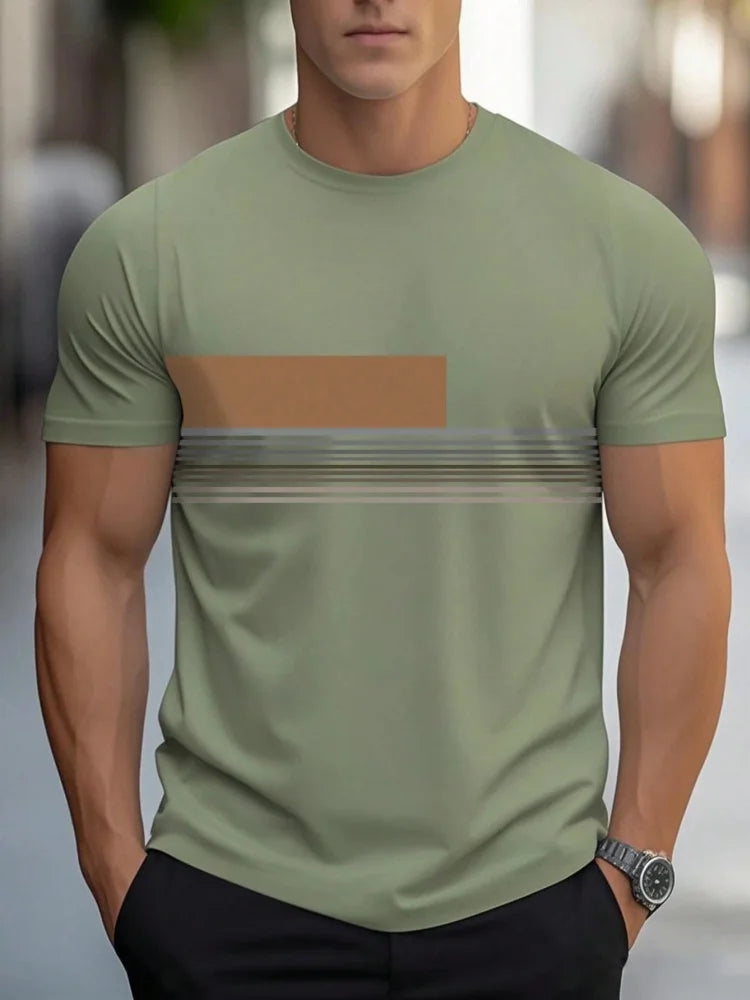 Summer men's casual sports loose oversized simple letter pattern printed round neck short sleeved T-shirt top