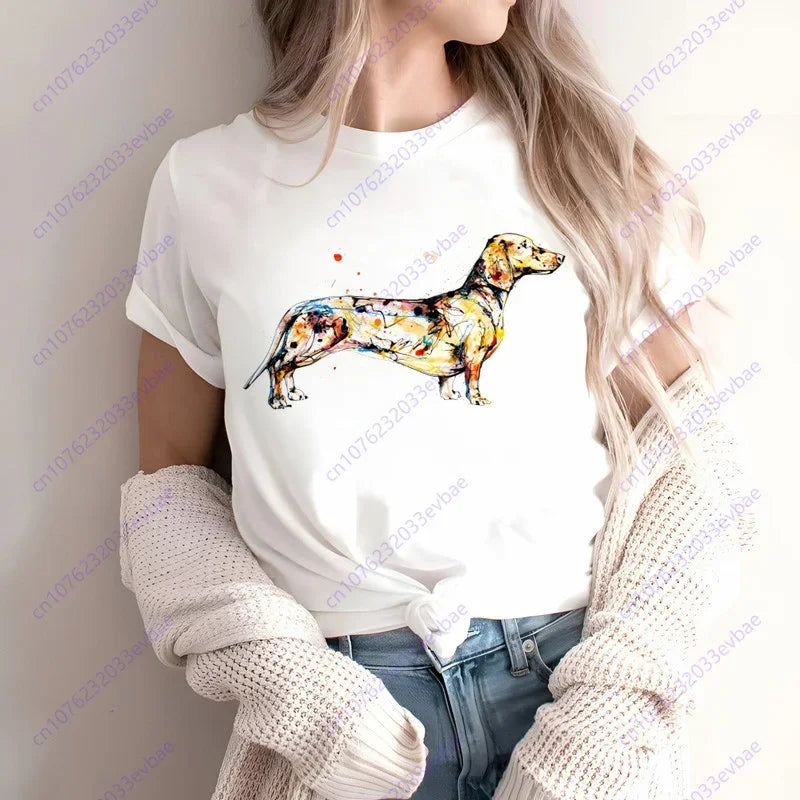 Dachshund Teckel Funny Cute Dog Animal T-Shirt Women Short Sleeve Summer Fashion Tshirt Casual
