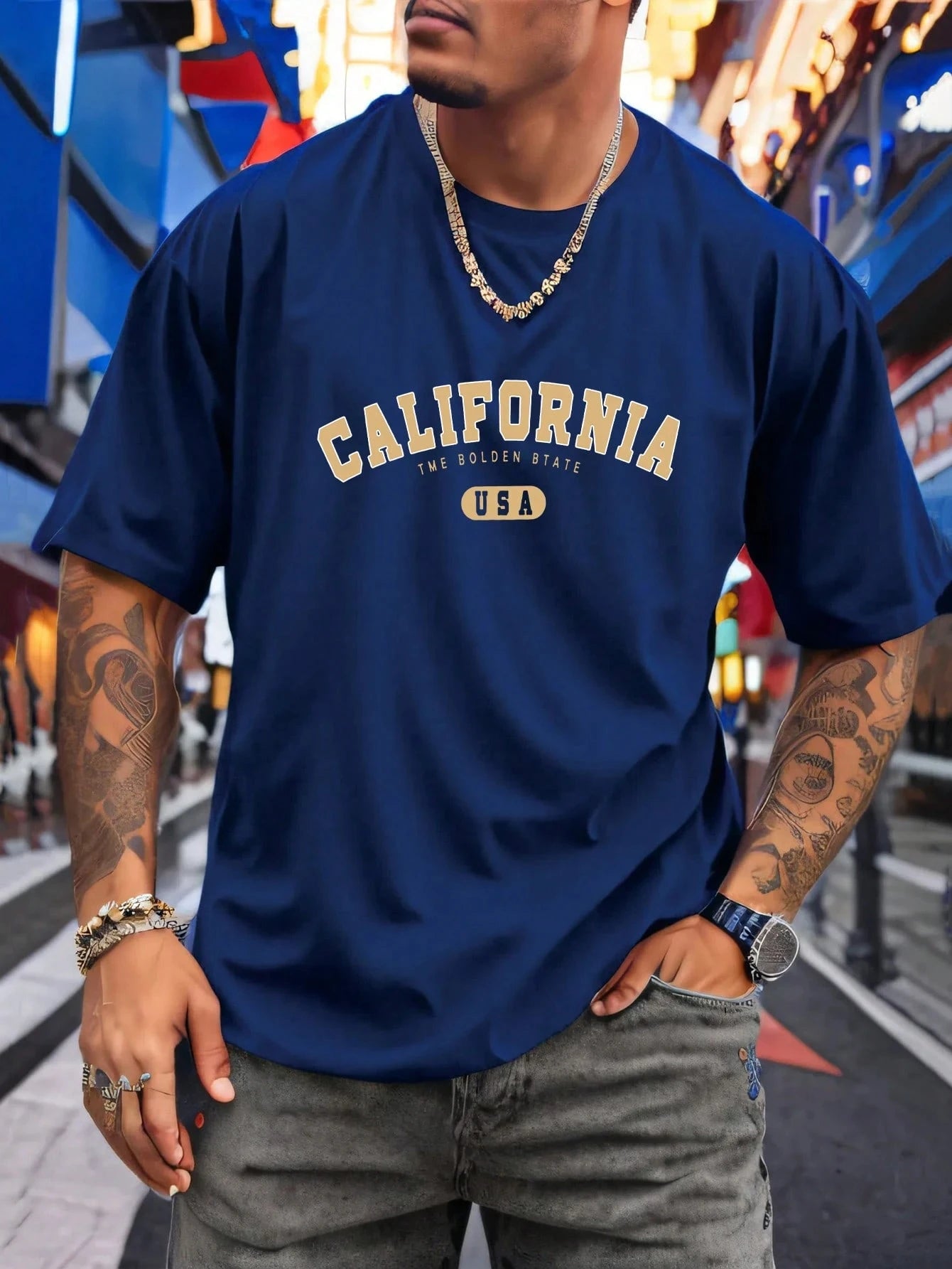 Men's Summer New 3D Tshirts Fashion California Letter Printed Loose Large Casual Comfortable Round Neck Short