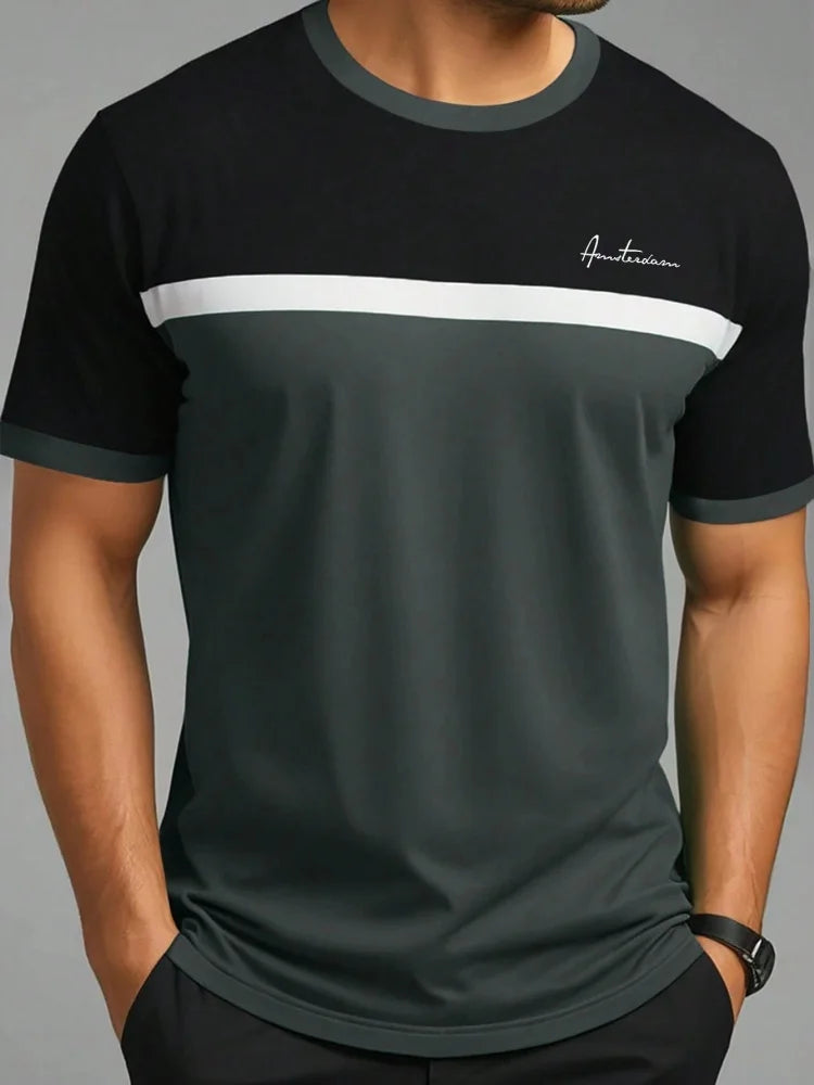 Summer men's casual sports loose oversized simple letter pattern printed round neck short sleeved T-shirt top