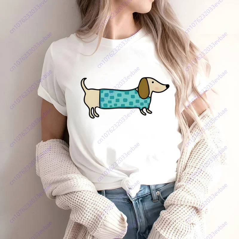 Dachshund Teckel Funny Cute Dog Animal T-Shirt Women Short Sleeve Summer Fashion Tshirt Casual