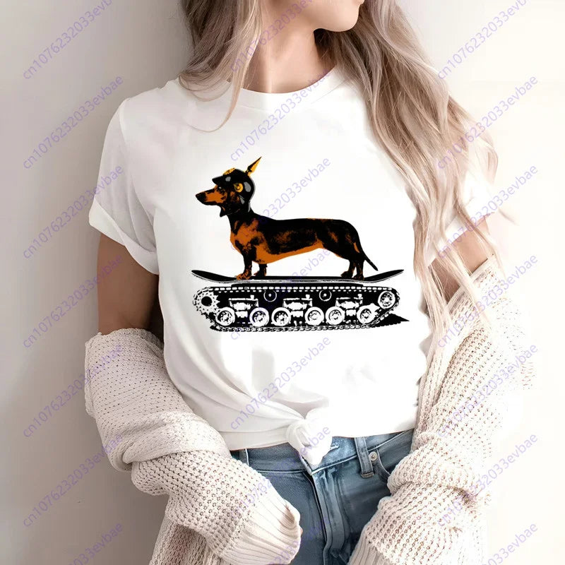 Dachshund Teckel Funny Cute Dog Animal T-Shirt Women Short Sleeve Summer Fashion Tshirt Casual
