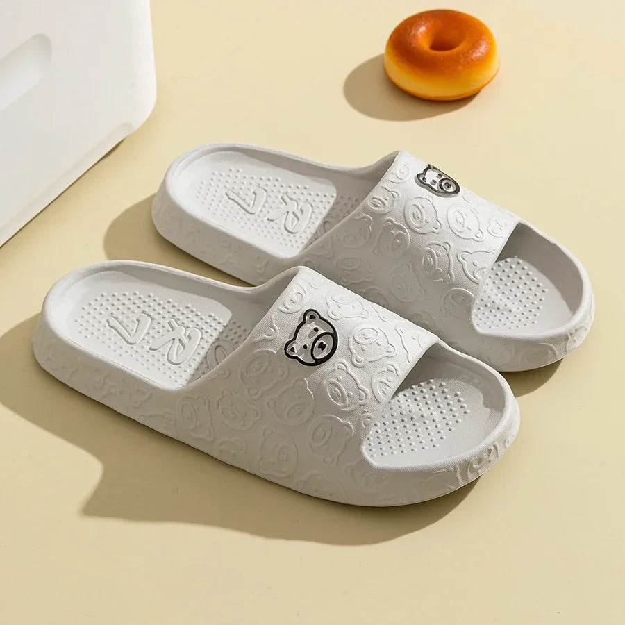 New Fashion Women's Slippers Indoor Soft Sole Cartoon Bear Print Slides Bathroom EVA Indoor Men