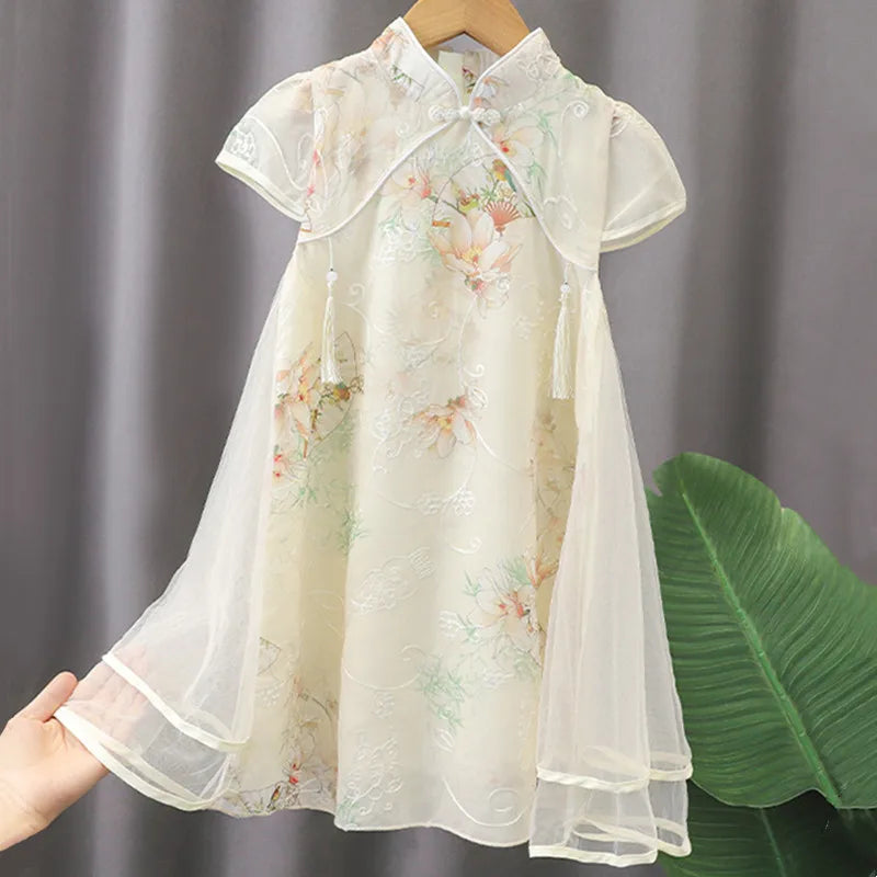 Tang Girls Casual Dresses Chinese Kids Clothes Perform Cheongsams Fashion Girl Hanfu Dress Summer