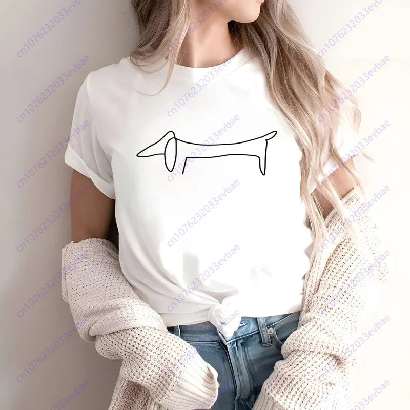 Dachshund Teckel Funny Cute Dog Animal T-Shirt Women Short Sleeve Summer Fashion Tshirt Casual
