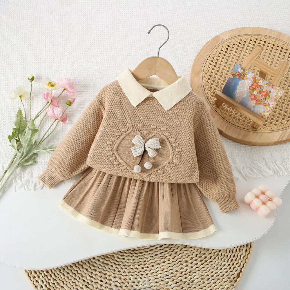 MILANCEL New Autumn Kids Sweater Set 9M-5T Cute Bow Girls Knitted Pullover +Skirts Korean Version Children