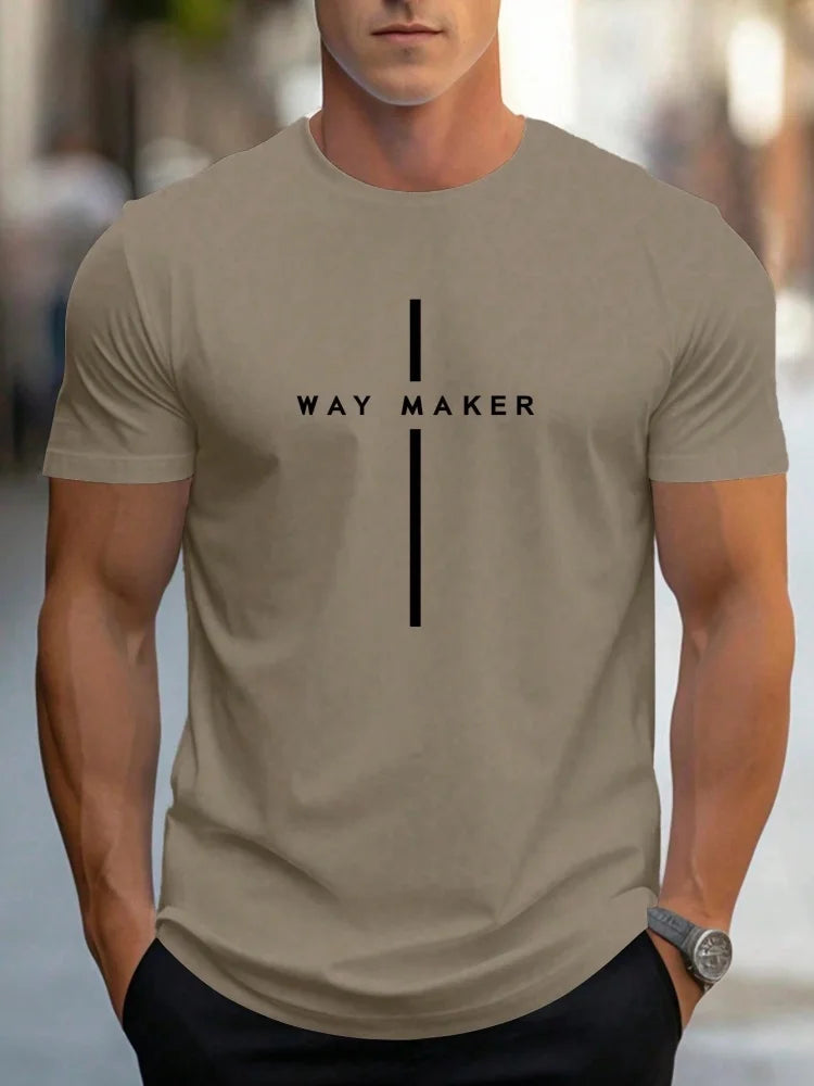 Summer men's casual sports loose oversized simple letter pattern printed round neck short sleeved T-shirt top