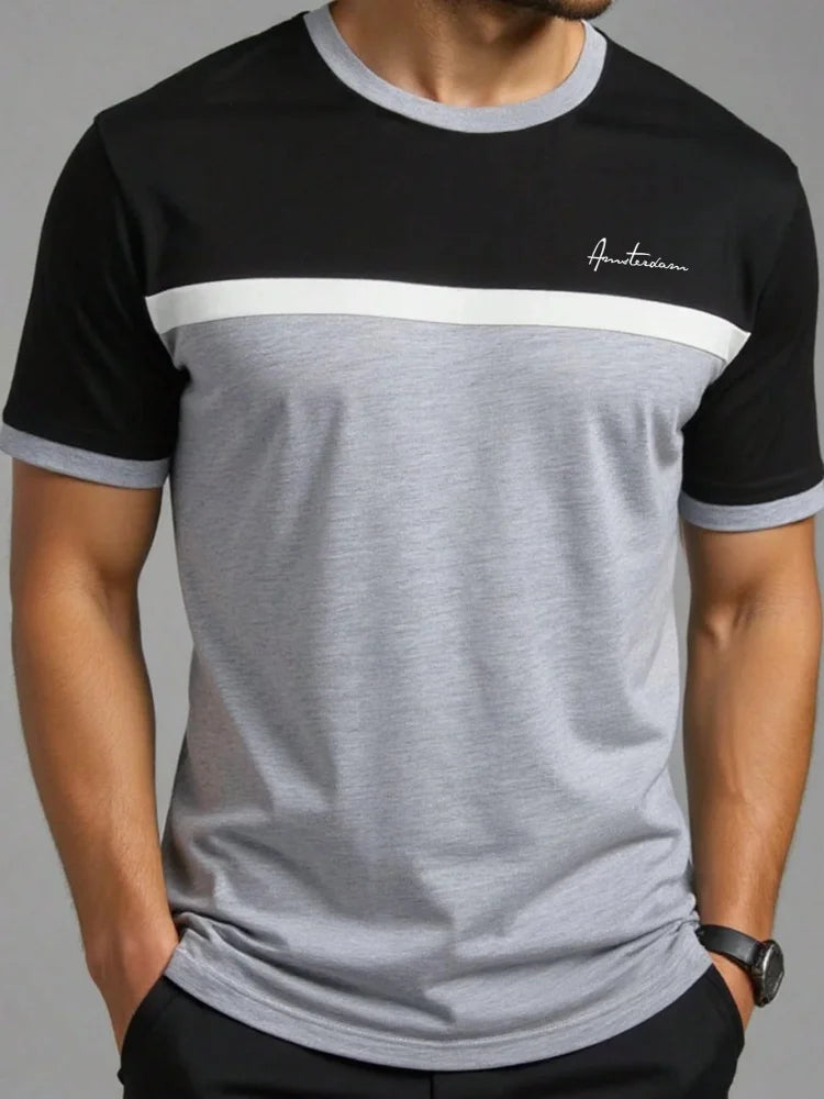 Summer men's casual sports loose oversized simple letter pattern printed round neck short sleeved T-shirt top