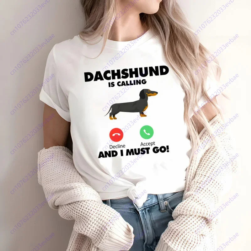Dachshund Teckel Funny Cute Dog Animal T-Shirt Women Short Sleeve Summer Fashion Tshirt Casual