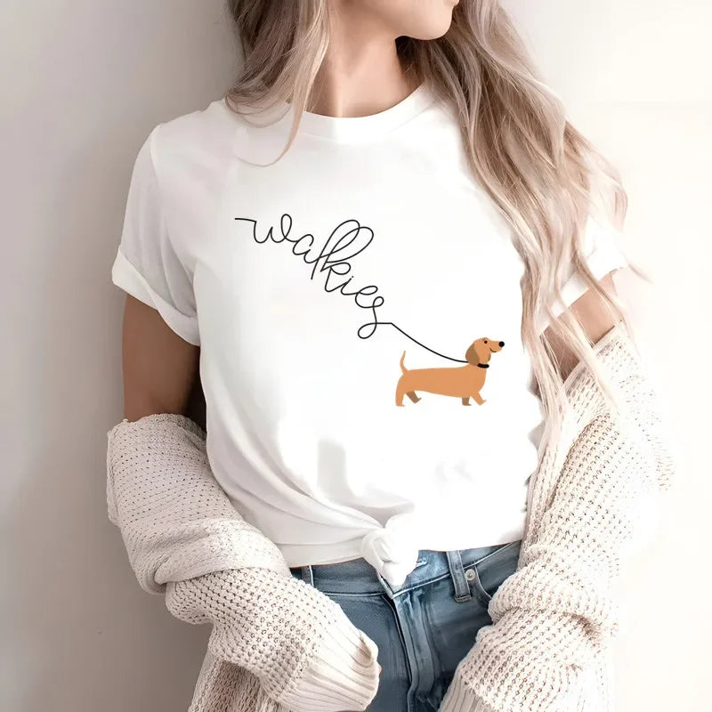 Dachshund Teckel Funny Cute Dog Animal T-Shirt Women Short Sleeve Summer Fashion Tshirt Casual