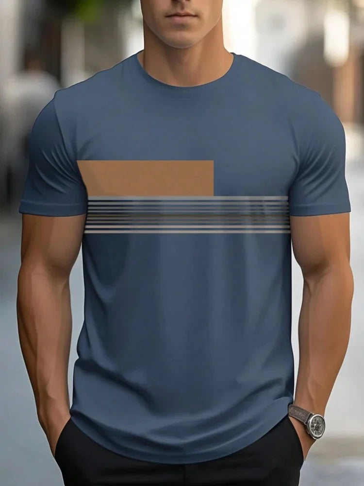 Summer men's casual sports loose oversized simple letter pattern printed round neck short sleeved T-shirt top
