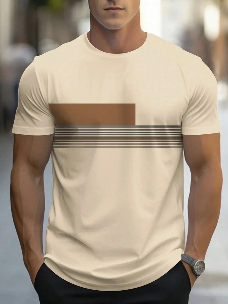 Summer men's casual sports loose oversized simple letter pattern printed round neck short sleeved T-shirt top