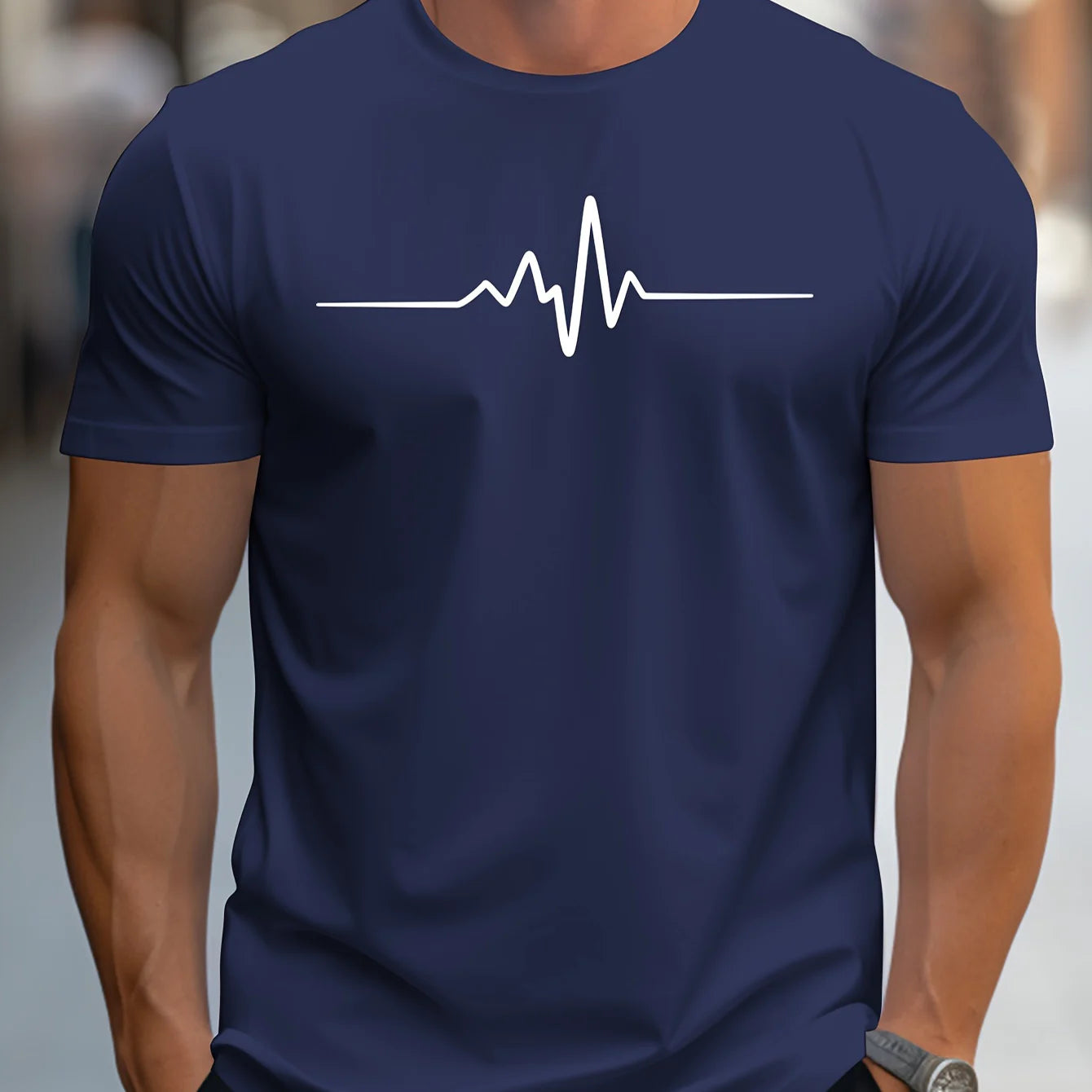 Men's 100% Polyester Summer Loose Size Creative Graphic Printed Slim Fit Casual Sports Round Neck Short
