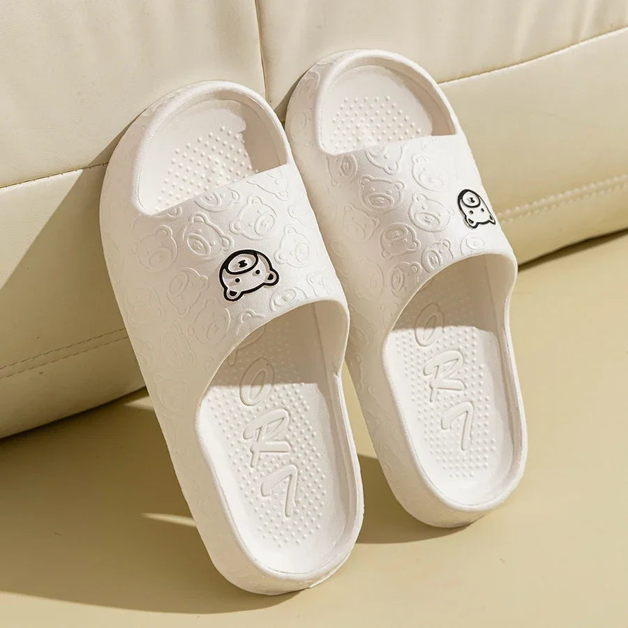 New Fashion Women's Slippers Indoor Soft Sole Cartoon Bear Print Slides Bathroom EVA Indoor Men
