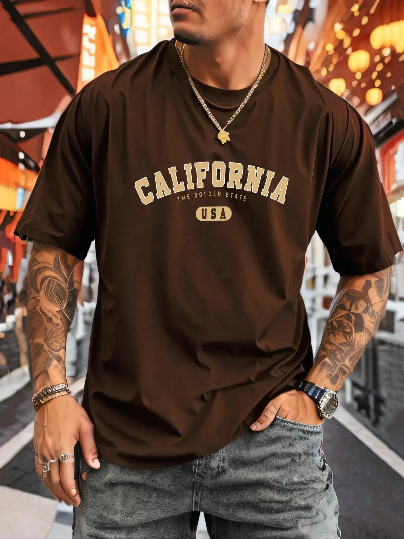 Men's Summer New 3D Tshirts Fashion California Letter Printed Loose Large Casual Comfortable Round Neck Short