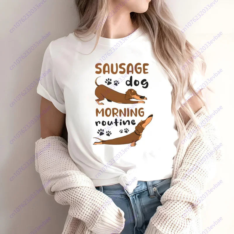 Dachshund Teckel Funny Cute Dog Animal T-Shirt Women Short Sleeve Summer Fashion Tshirt Casual